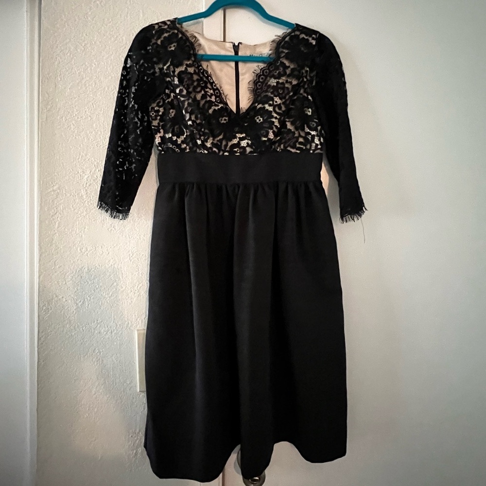 Eliza J Black Lace V-Neck Midi Dress with Nude Lining